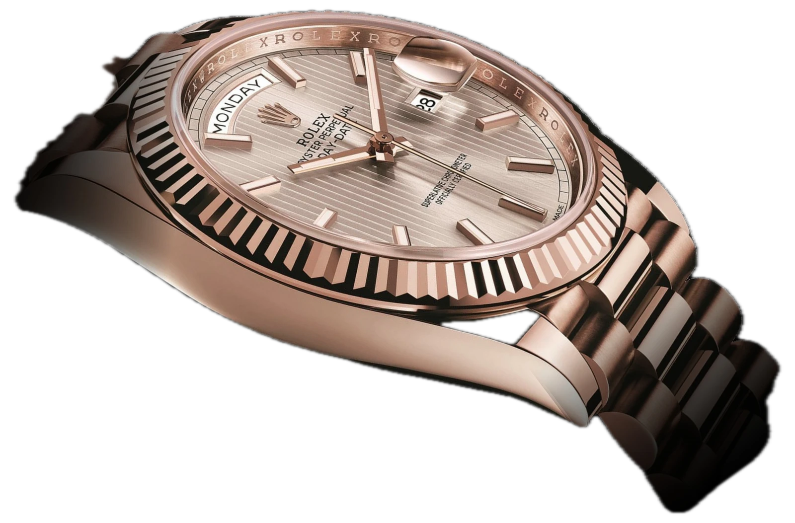 Rolex Day-Date en or Everose, cadran argenté